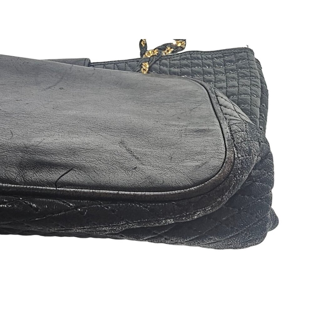 Bally Quilted Black Leather Shoulder Bag Chain Accents Leather Strap - Picture 3 of 13